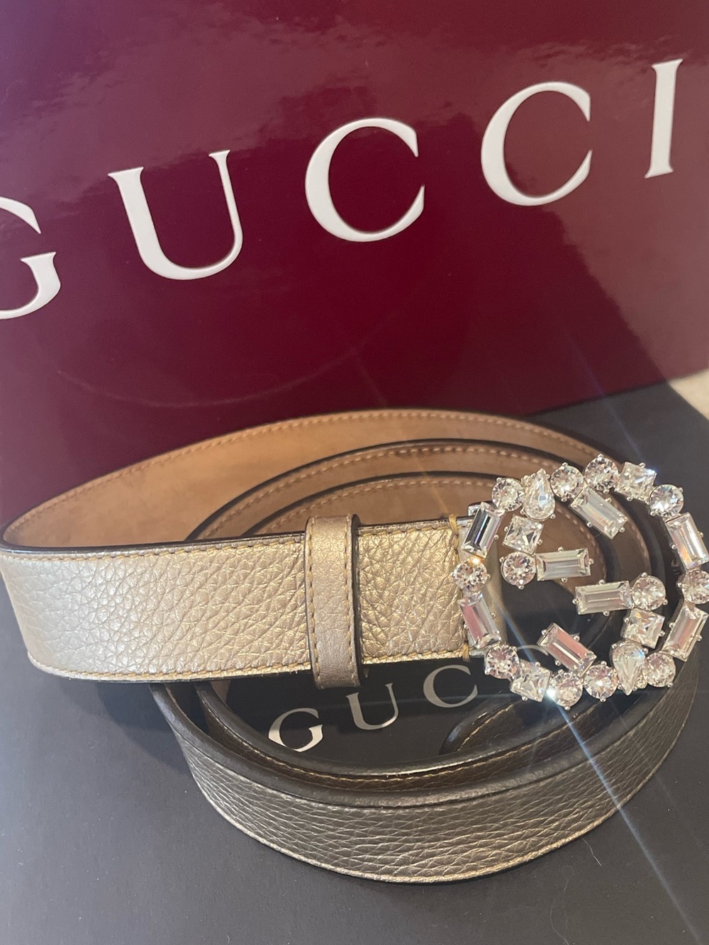 GUCCI~354381Crystal Embellished Interlocking G Leather Belt - Picture 10 of 10